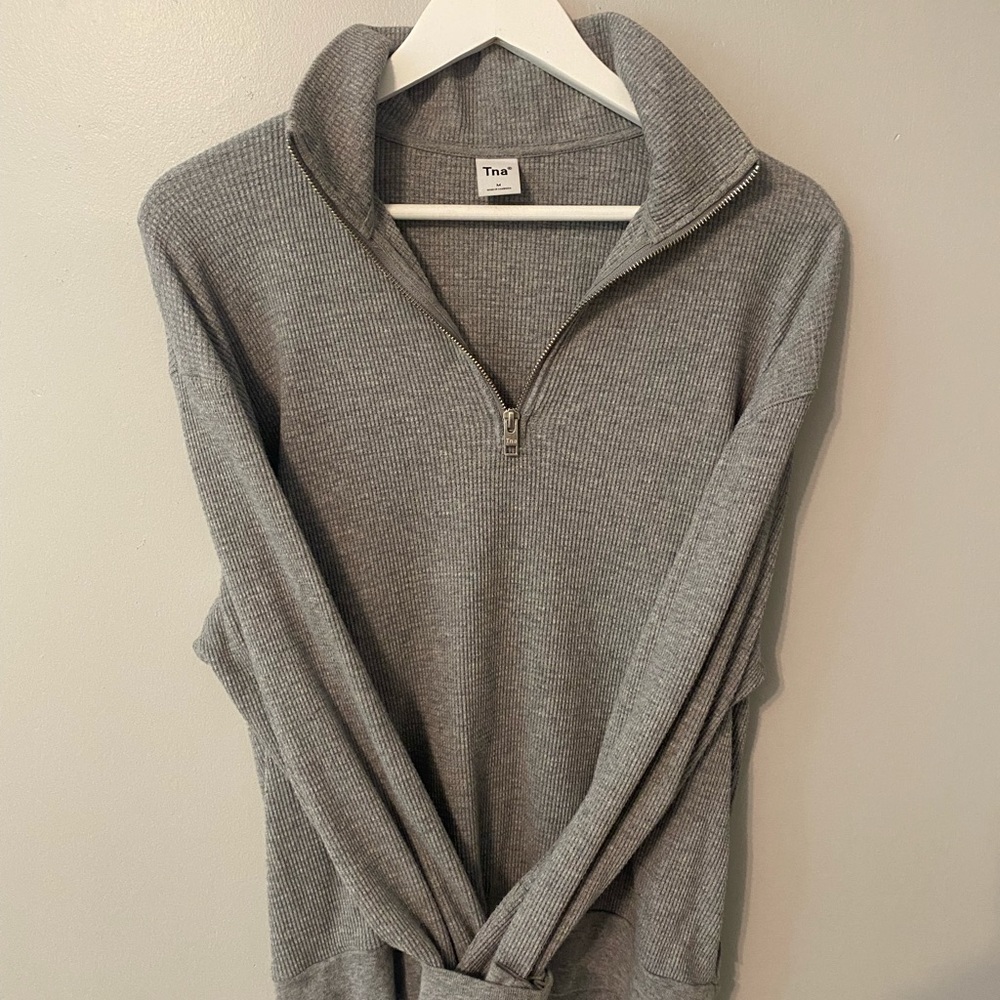 TNA Gray Ribbed Half-Zip Top